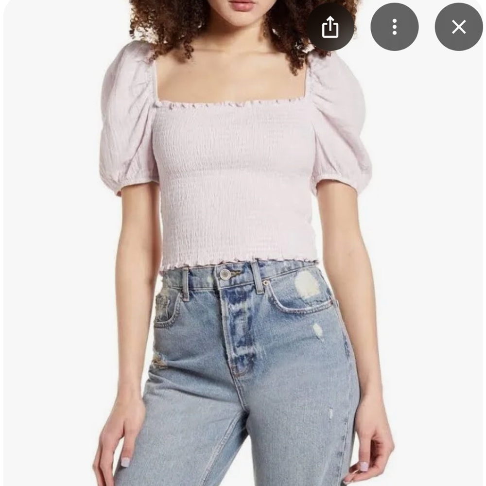 Socialite Purple Puff Sleeve Smocked Crop Blouse
